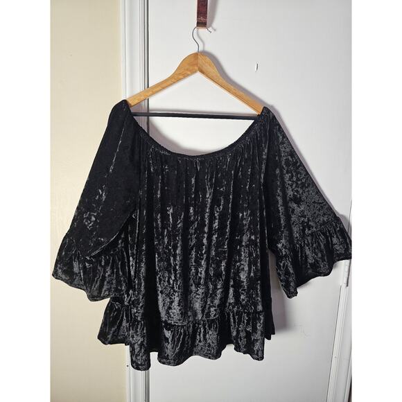 Black Velvet 3X Top Peasant Rennaissance Bell Sleeve Plus Dark Romantic Gothic - Picture 1 of 5